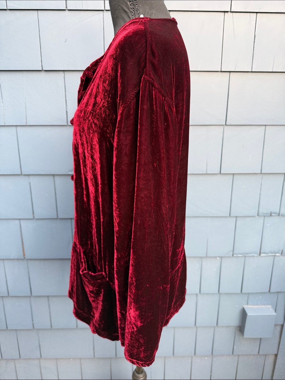Kleen XL Velvet Button-Front Tunic Top - Red silk blend gorgeous - Picture 6 of 10